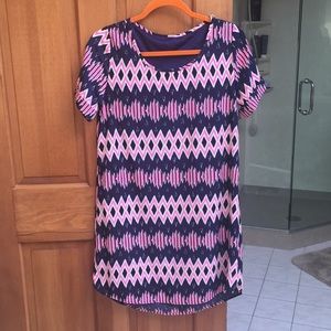 Pink & Navy Chevron Shift Dress Size S